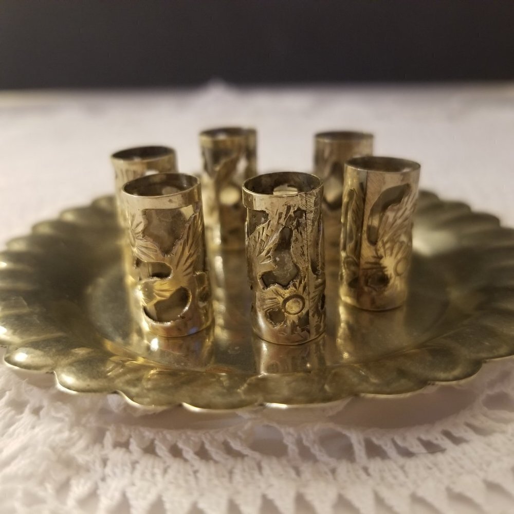 Alpaca Dollhouse Tumbler and Tray Glass Set Miniature 1:12 Tin Vintage